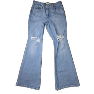 Levis Jeans Womens 31x32 Blue 726 High Rise Flare Distressed Knee Rips Denim